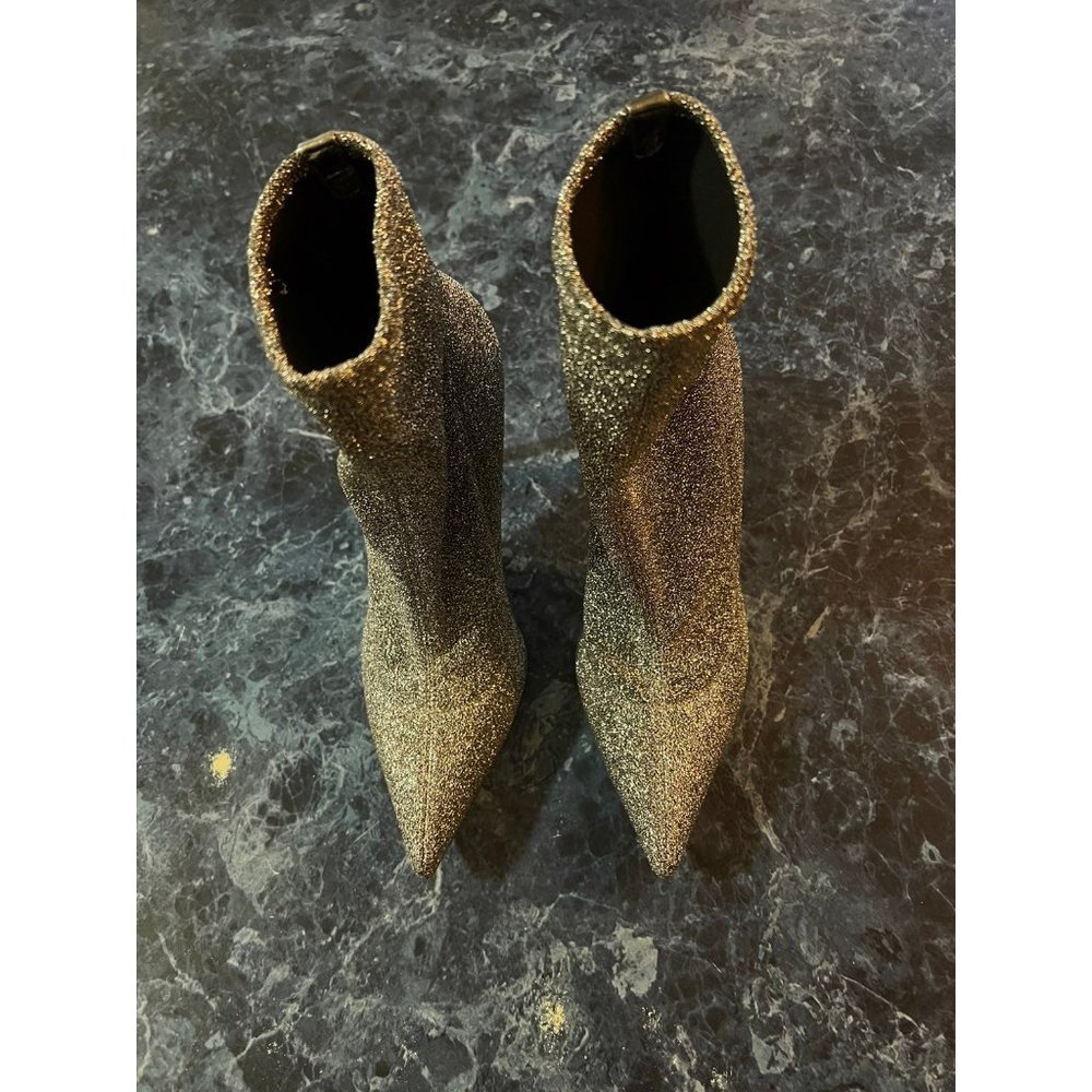 Sergio Rossi Pointed Glitter Ankle Boots Heels Grey Silver Shoes EU 37/US 7 $695